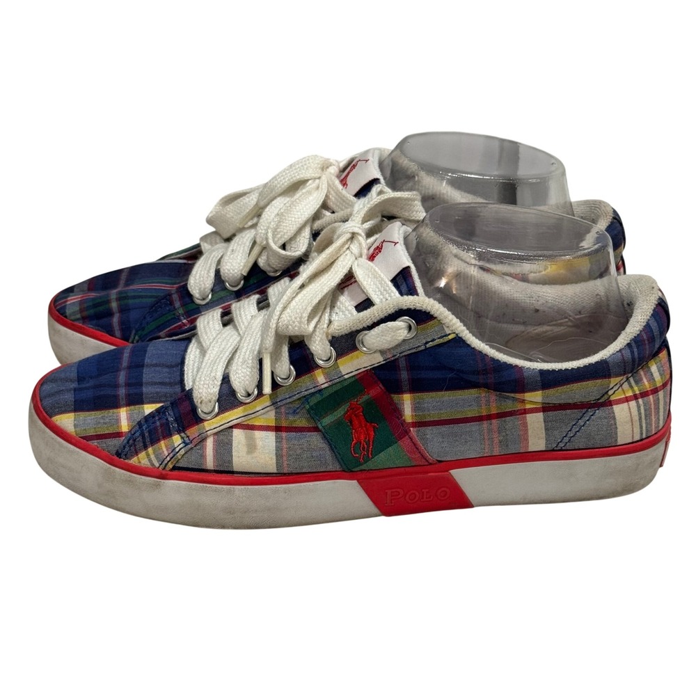 Polo‎ Ralph Lauren Gillian Sneakers Womens 8B Multi Madras Plaid Low Top Preppy